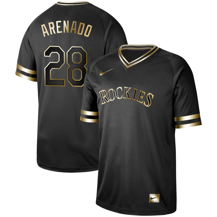 Men Colorado Rockies #28 Arenado Nike Black Gold MLB Jerseys